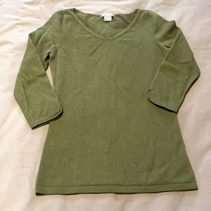 Ann Taylor olive green v neck cashmere sweater